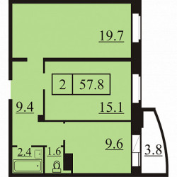 Двухкомнатная квартира 57.8 м²