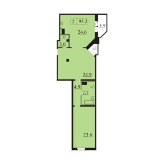 Двухкомнатная квартира 93.2 м²